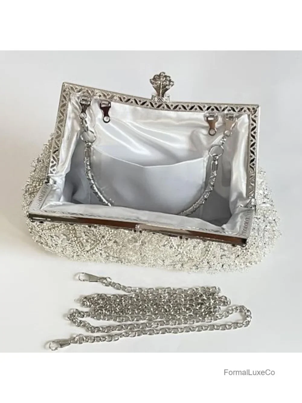 Beaded Clutch Evening Bag with Detachable Chain Strap Vintage Sequin Handbag